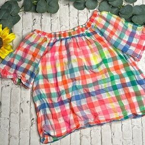 Crewcuts Off Shoulder Top Madras Plaid Girls 12